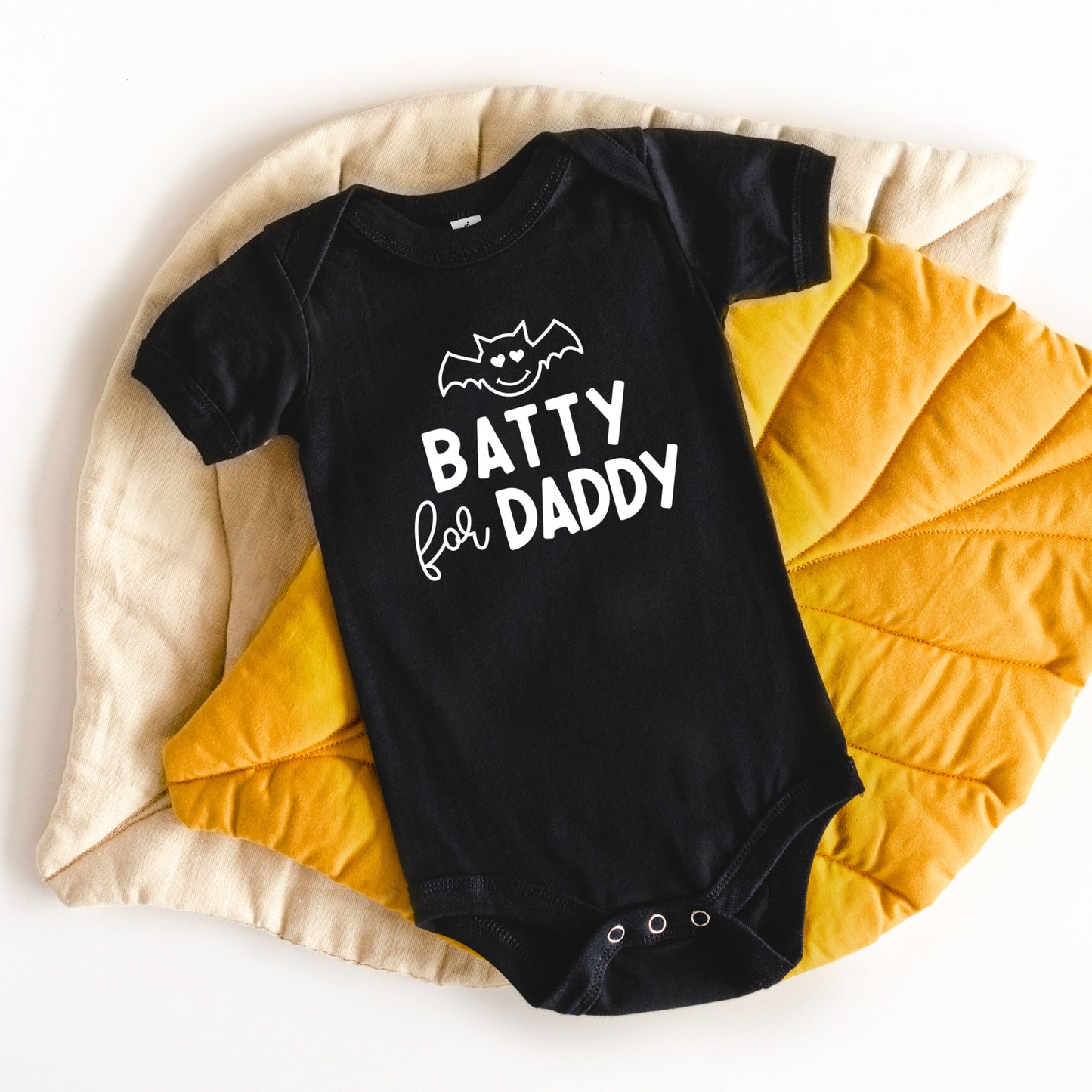
                  
                    Batty for daddy halloween onesies for baby, shown in black
                  
                