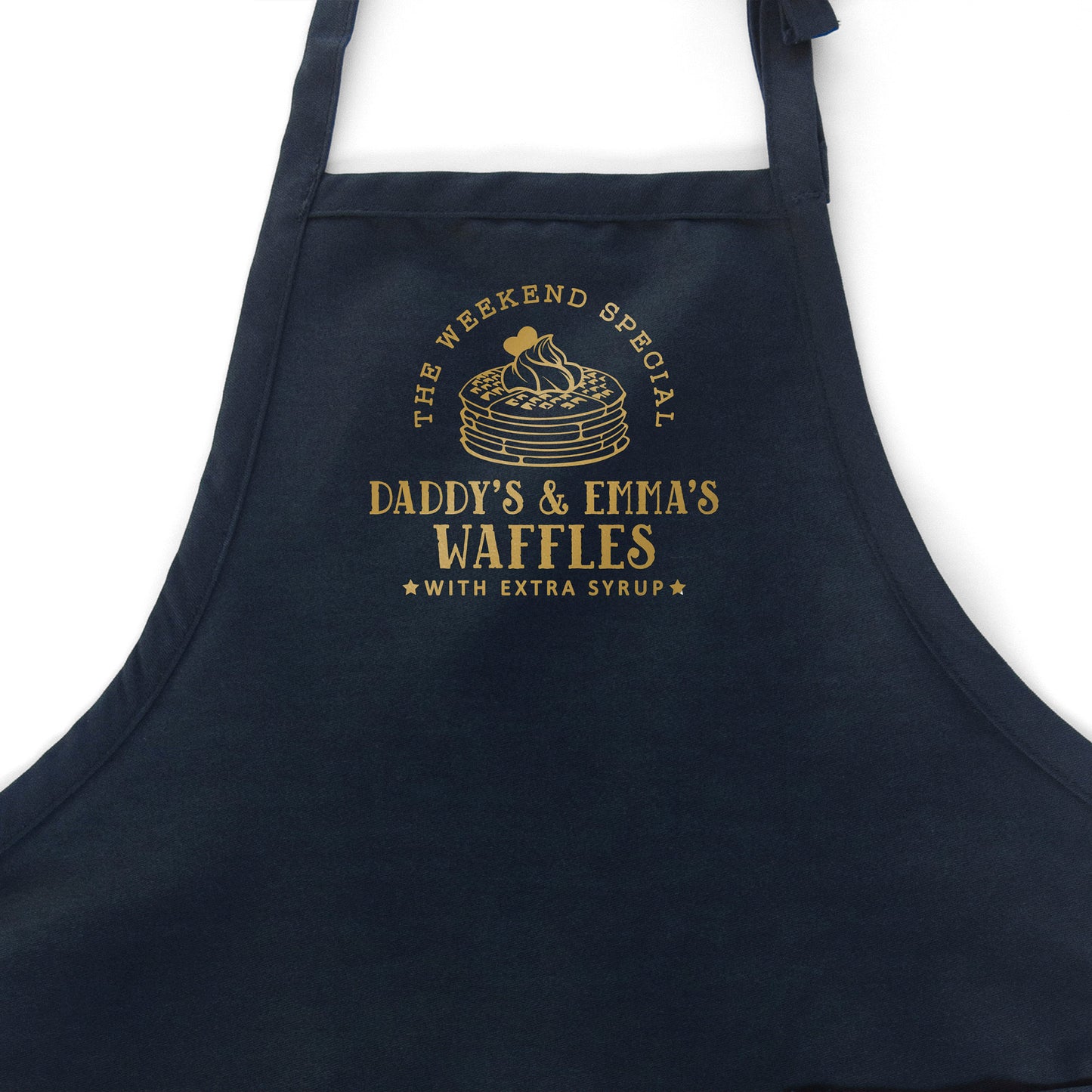 
                  
                    a customized breakfast waffle apron in navy
                  
                