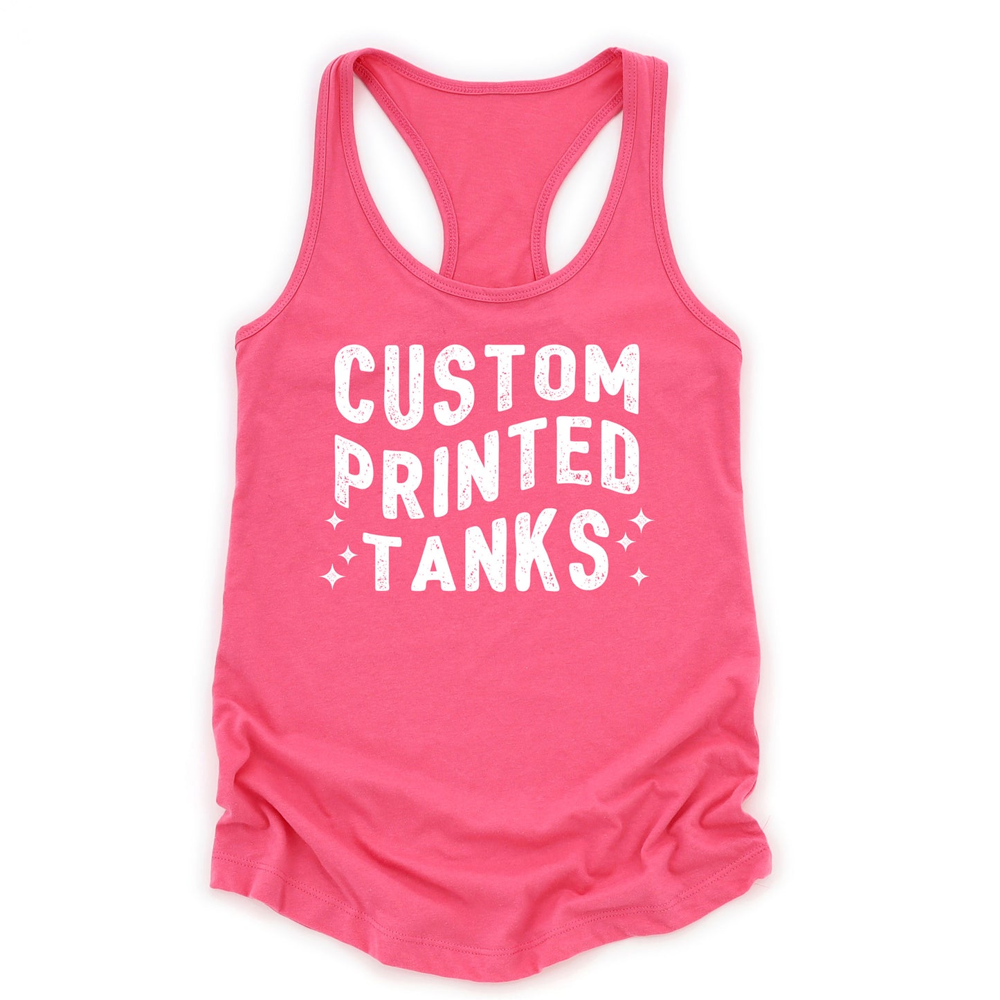 
                  
                    a custom printed racerback tank in hot pink
                  
                
