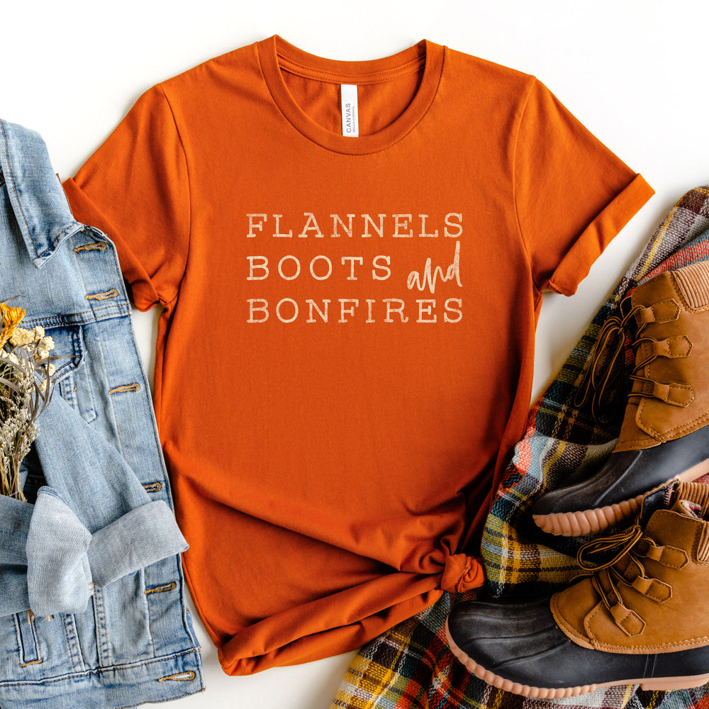 a flannel boots and bonfires tee in Autumn