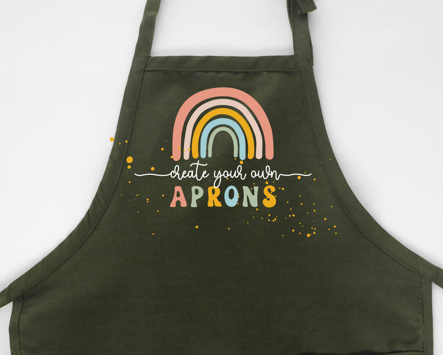 
                  
                    a green apron representing the short, long and butcher style aprons
                  
                