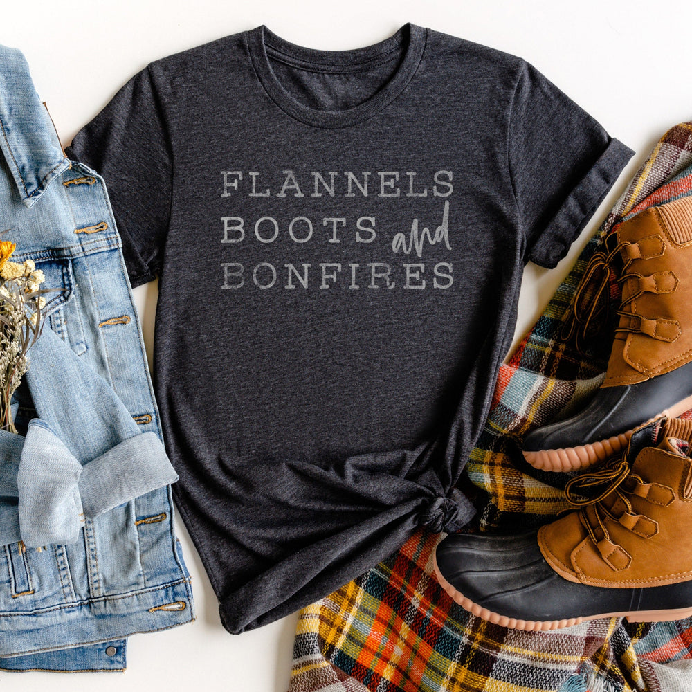 flannels, boots and bonfires shirt in dark grey