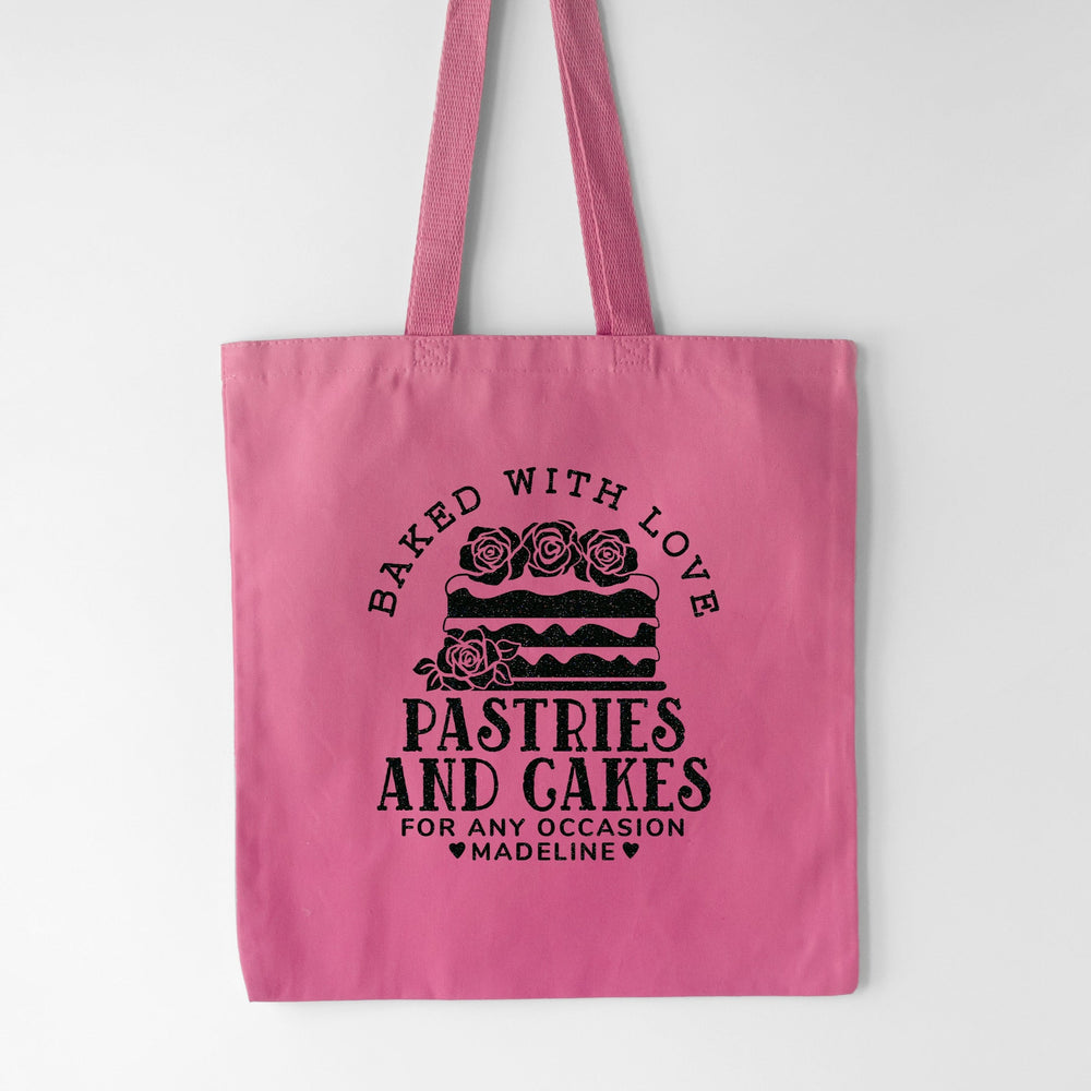 a personalized cake baking bag in pink
