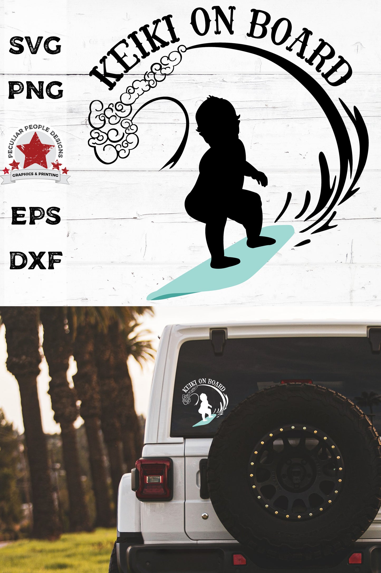 
                  
                    Keiki On Board - Hawaiian Surfing Boy - SVG PNG EPS DXF
                  
                