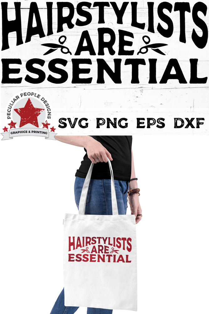 
                  
                    A woman carrying a white bag printed with Hairstylists-Are-Essential-svg
                  
                