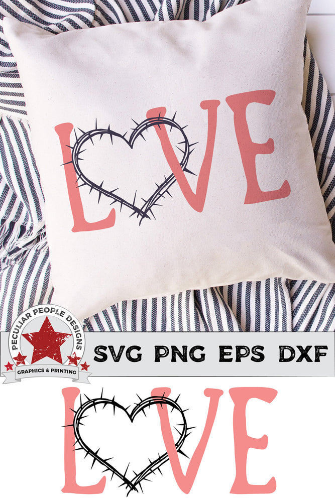 
                  
                    Love-Crown-of-Thorns-SVG shown on a pillow in a girly Southern scene
                  
                