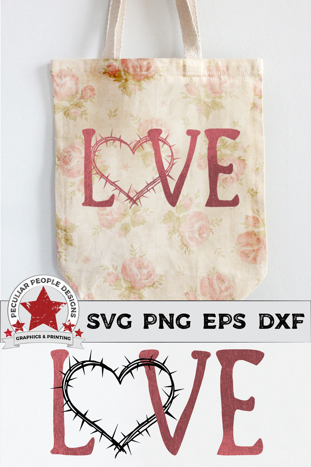 
                  
                    Love-Crown-of-Thorns-SVG printed on a vintage floral bag
                  
                
