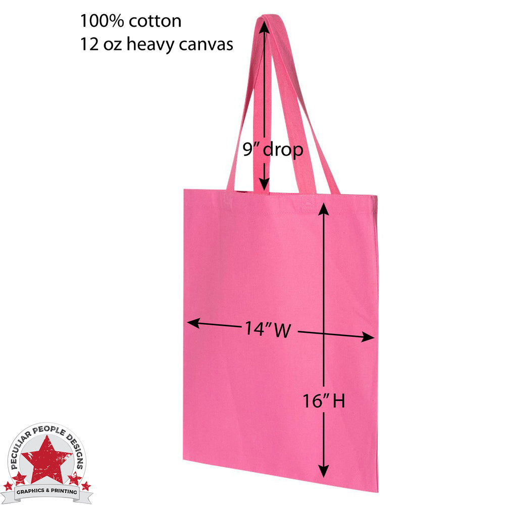 
                  
                    basic canvas tote dimensions; 14" wide, 16" high with a 9"  drop handle
                  
                