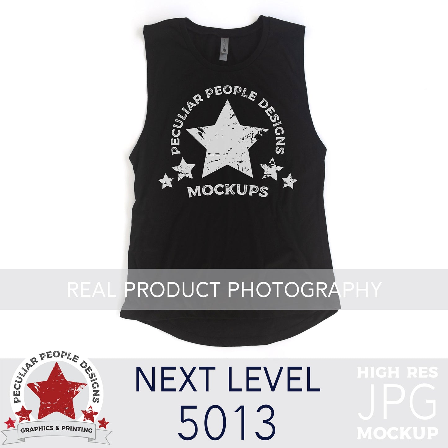 
                  
                    a Black, next level 5013 muscle tank flat lay mockup with a white background by peculiar people designs
                  
                
