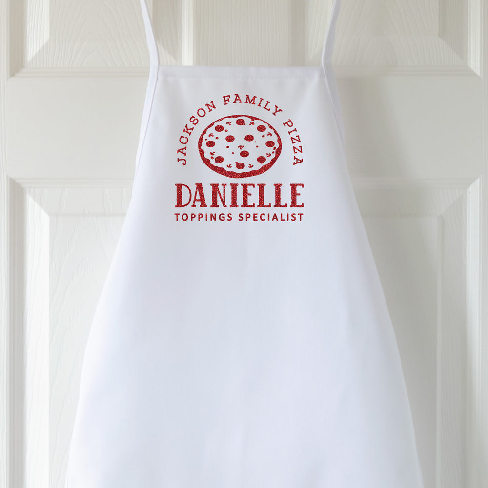 Kid's personalized pizza apron in white