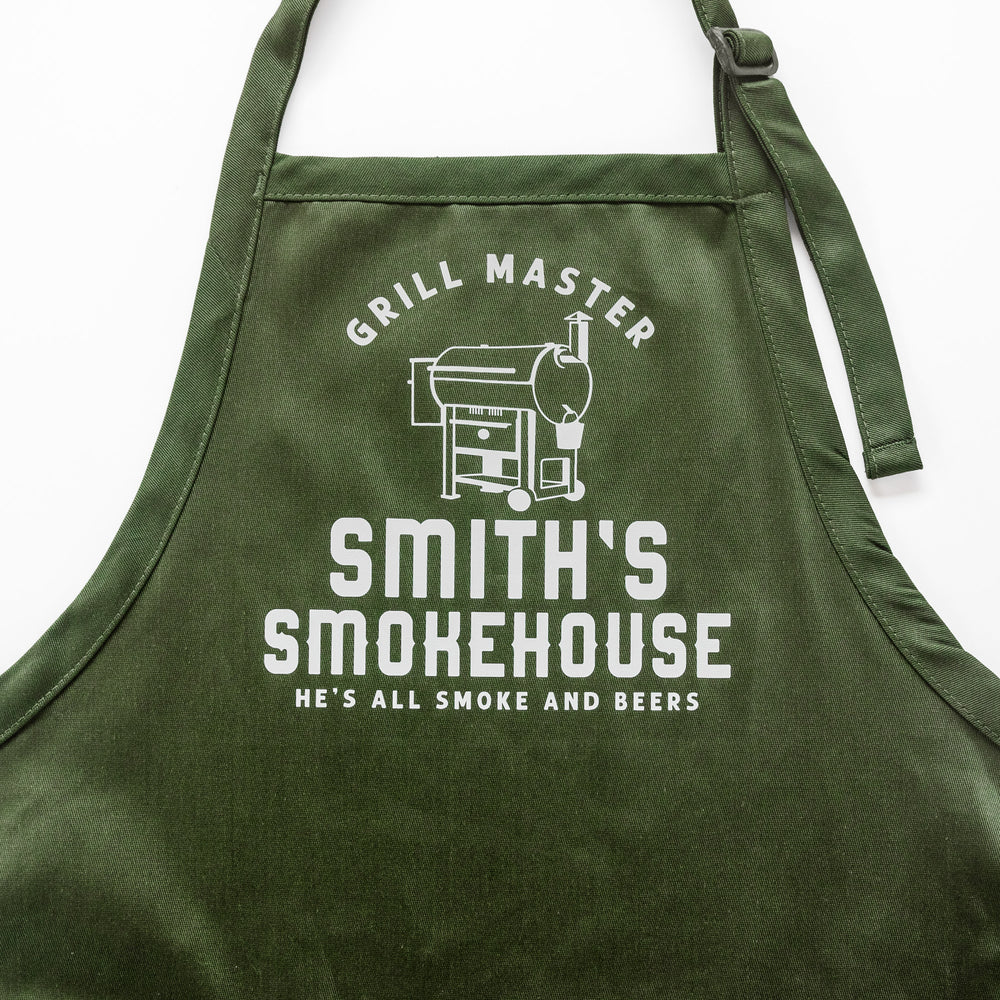 
                  
                    a personalized grilling apron in green
                  
                