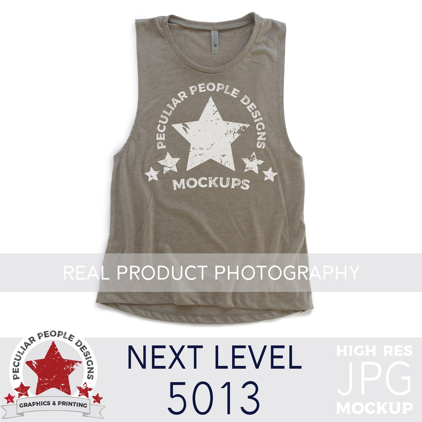 
                  
                    an Ash, next level 5013 muscle tank flat lay mockup with a white background by peculiar people designs
                  
                