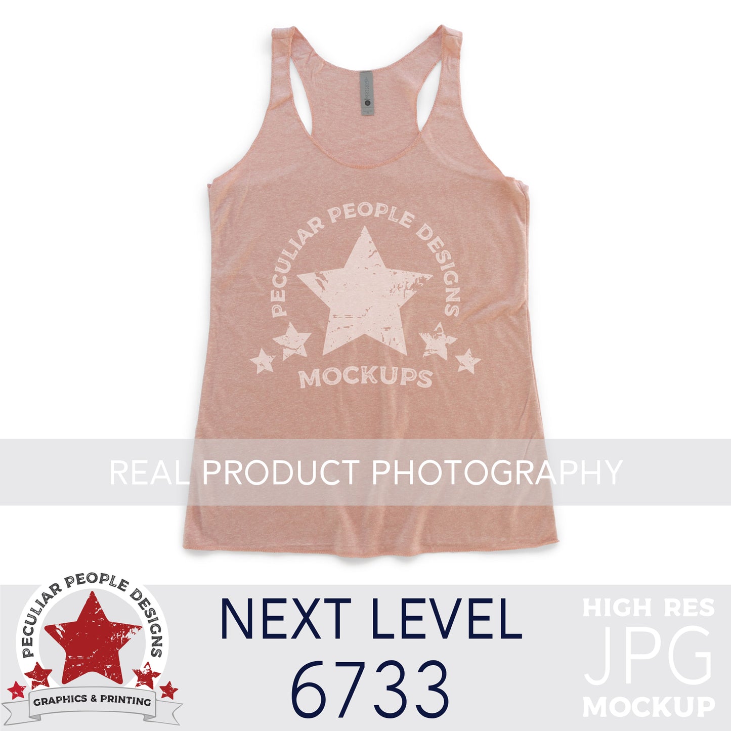 
                  
                    Product photography mock up of Next Level 6733 Tri-Blend Racerback Tank in Desert Pink by peculiar people designs
                  
                