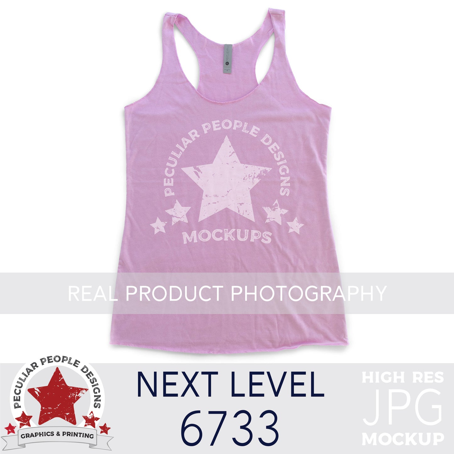 
                  
                    Flat lay Product photography mock up of Next Level 6733 Tri-Blend Racerback Tank in Vintage Lilac by peculiar people designs
                  
                