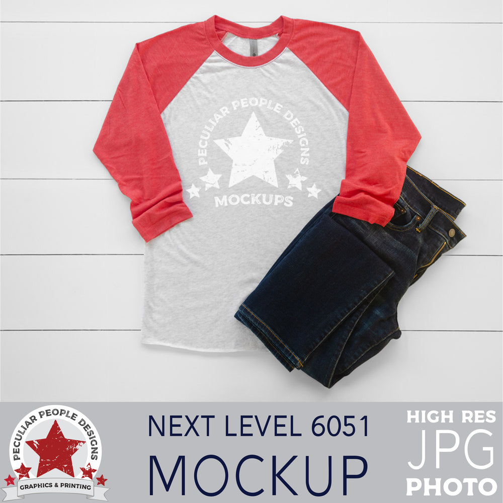 Mockup - Next Level 6051 Raglan - Vintage Red/Heather White MW2