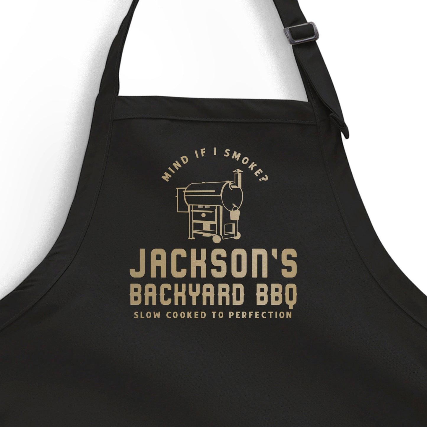 
                  
                    a personalized grilling apron in black
                  
                