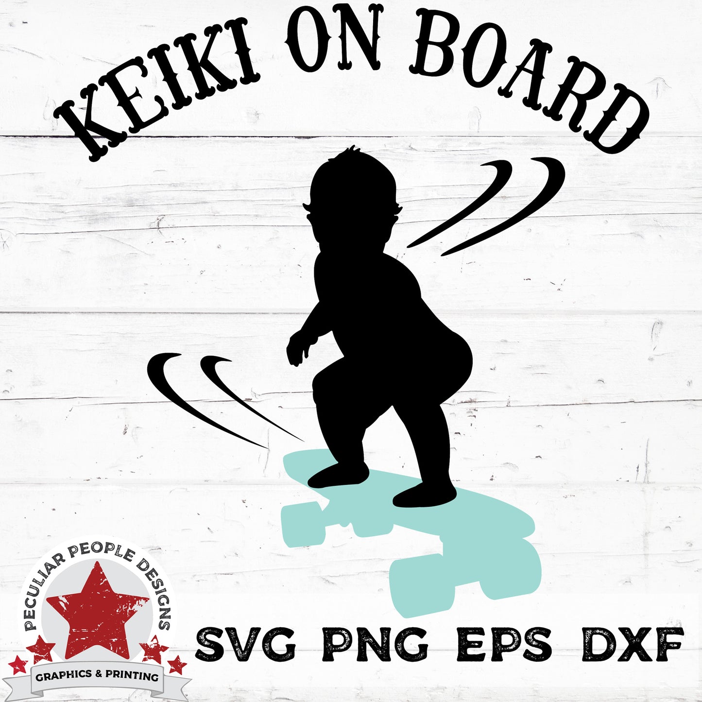 
                  
                    a hawaiian, skateboarding, baby boy on skateboard vector design with text "keiki on board"
                  
                
