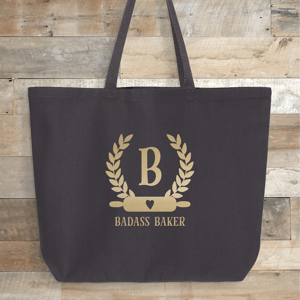 
                  
                    a jumbo personalized baking monogram tote in grey
                  
                