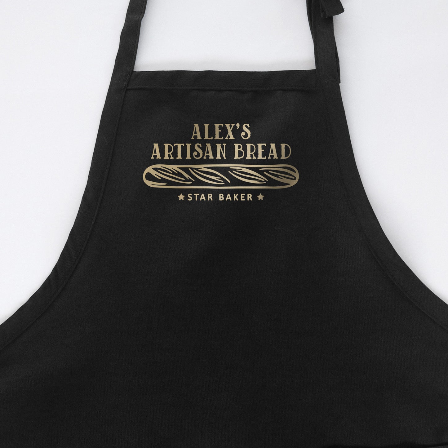 
                  
                    a personalized bread baking apron in black
                  
                