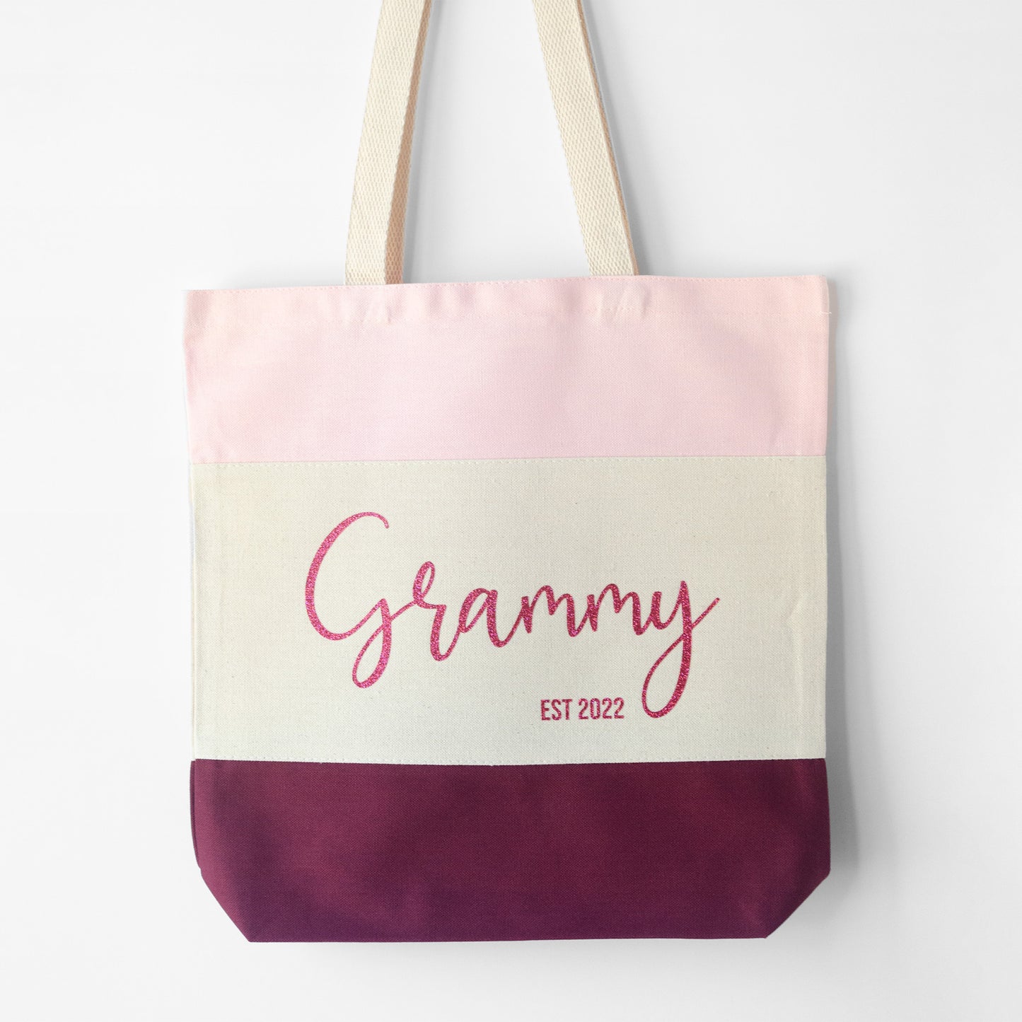 a personalized grandma name tote in pink