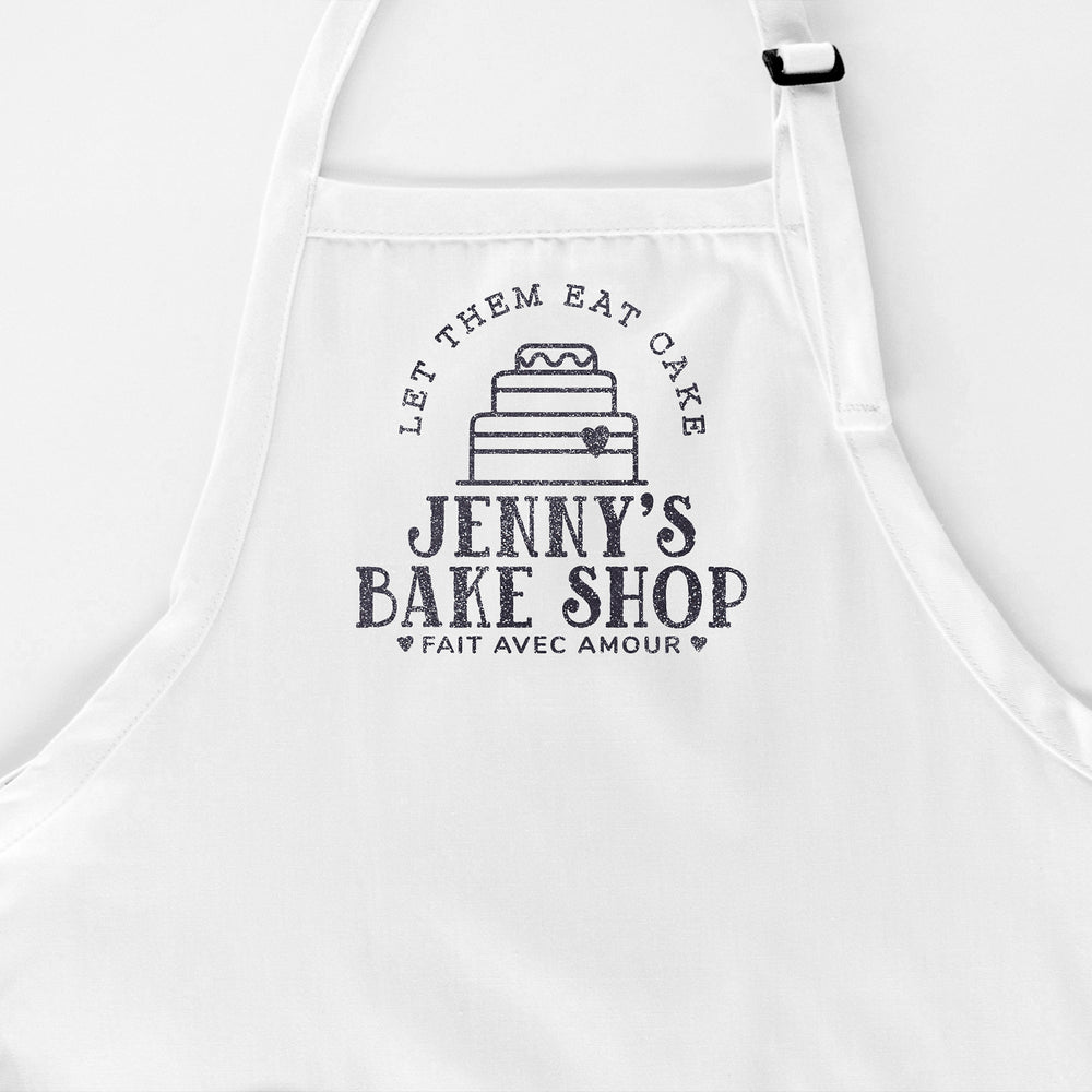 
                  
                    A personalized cake baking apron in white
                  
                