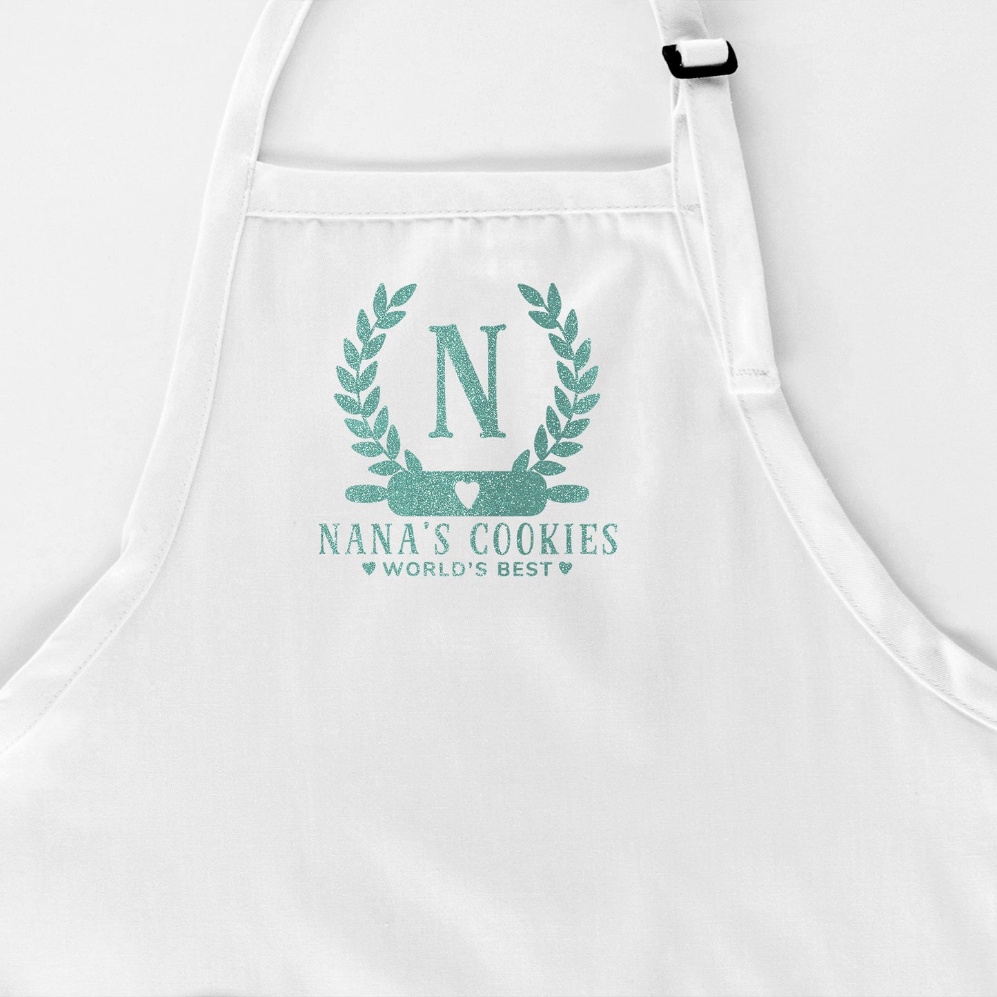
                  
                    a personalized monogrammed baking apron in white
                  
                