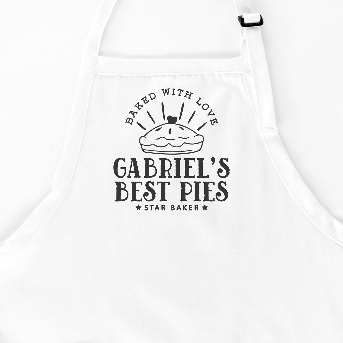 
                  
                    a personalized pie baking apron in white
                  
                