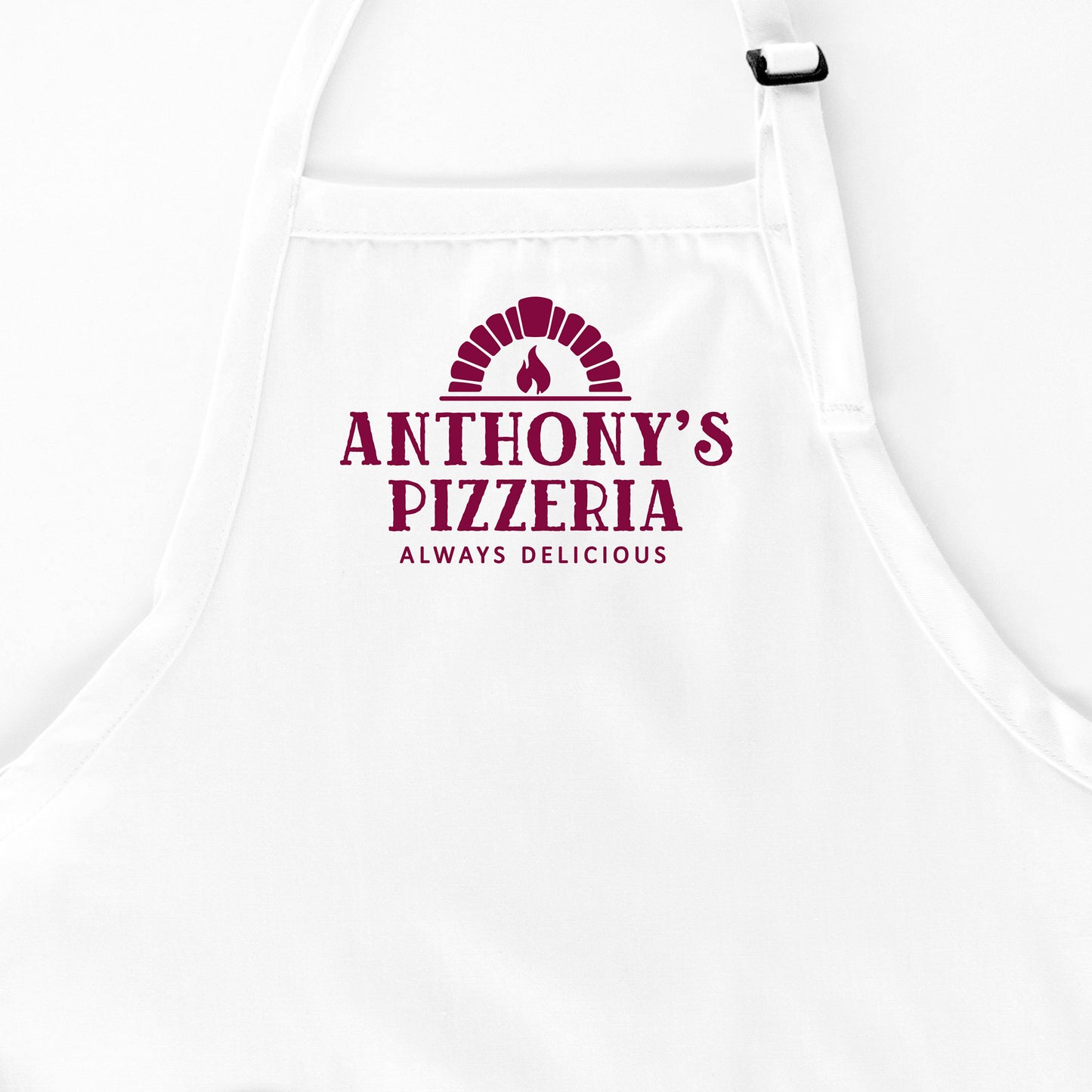 
                  
                    a personalized pizza oven apron in white
                  
                