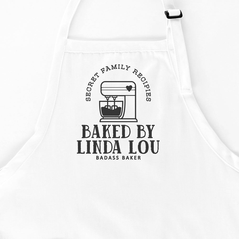 
                  
                    a personalized mixer apron in white
                  
                