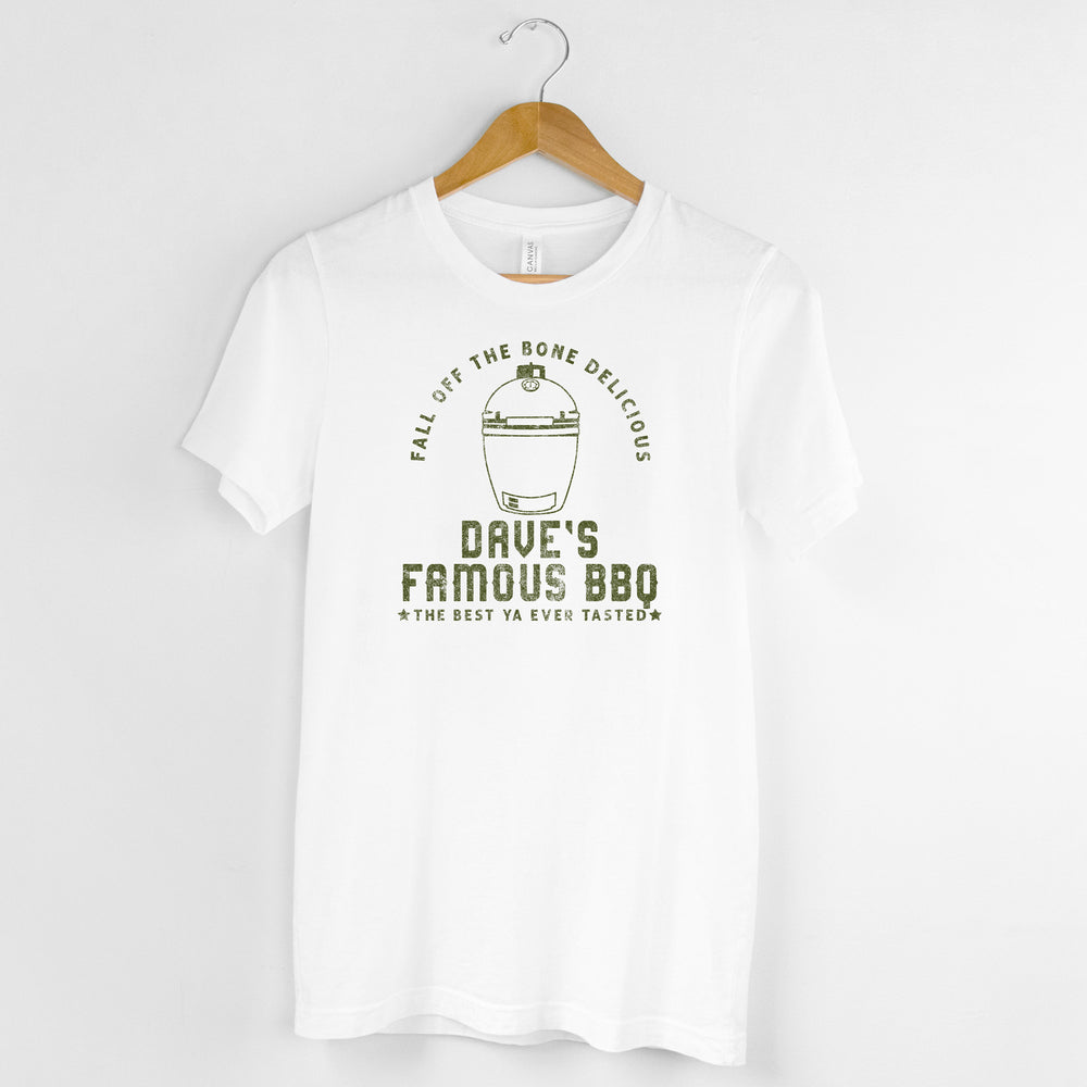 
                  
                    a personalized green egg grill inspired shirt in white
                  
                