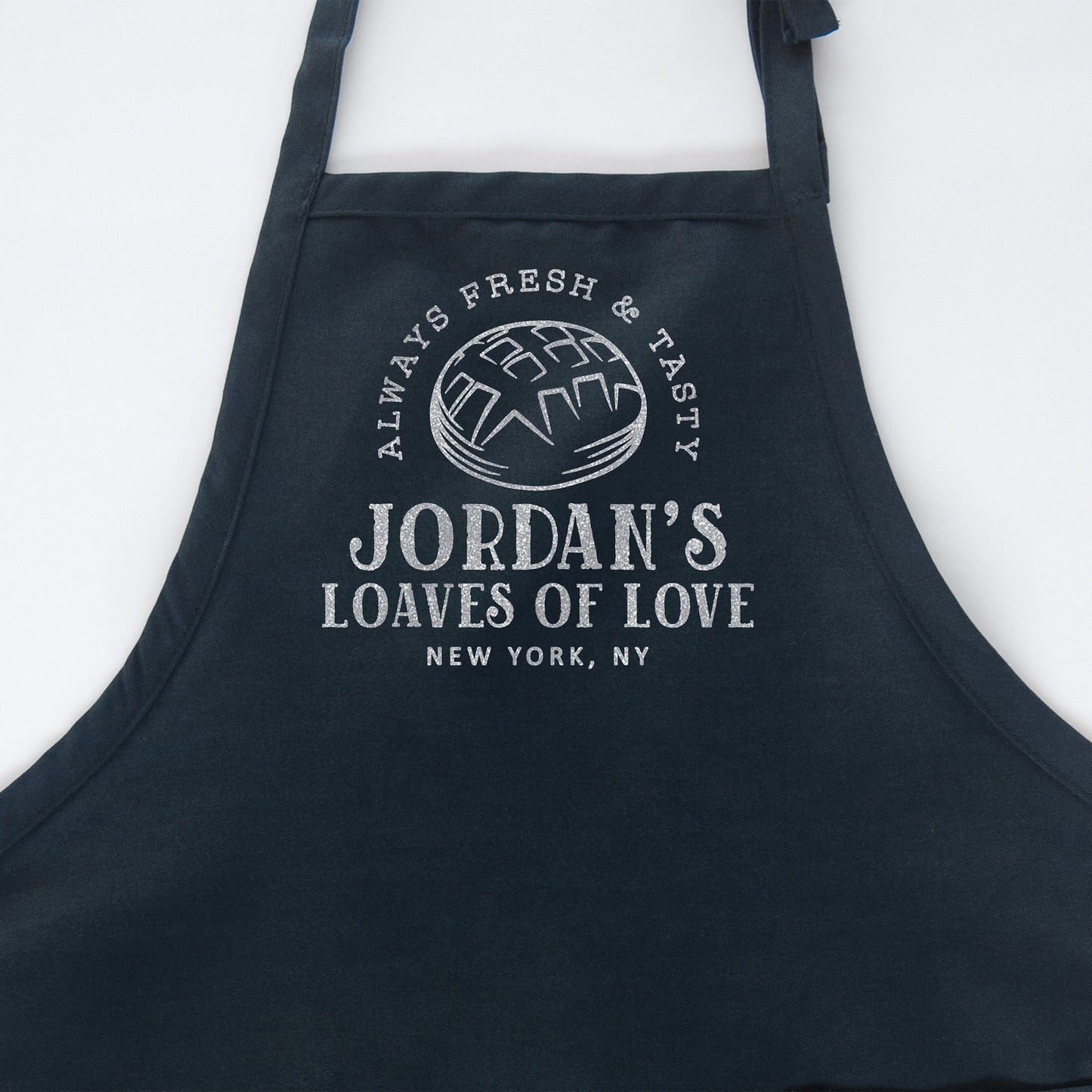 
                  
                    a personalized bread baker apron in navy
                  
                