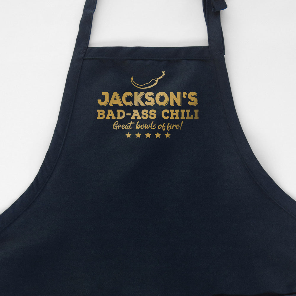 
                  
                    a personalized chili cook off apron in navy
                  
                