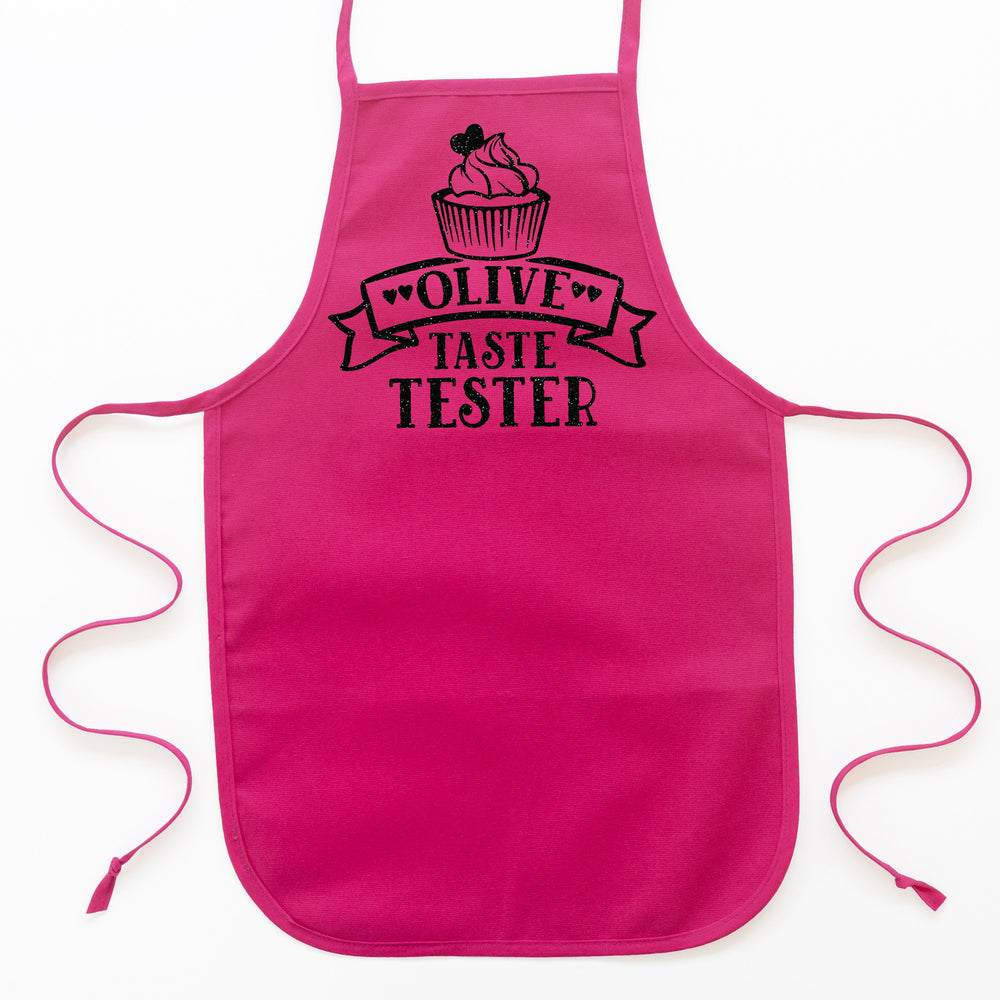 personalized toddler cupcake apron in hot pink