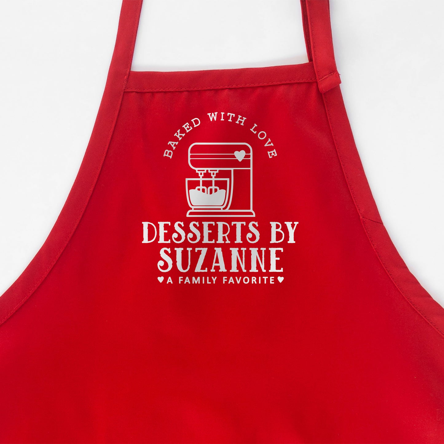 
                  
                    a personalized mixer apron in red
                  
                