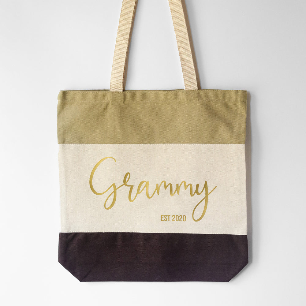 
                  
                    a personalized grandma name tote in brown
                  
                