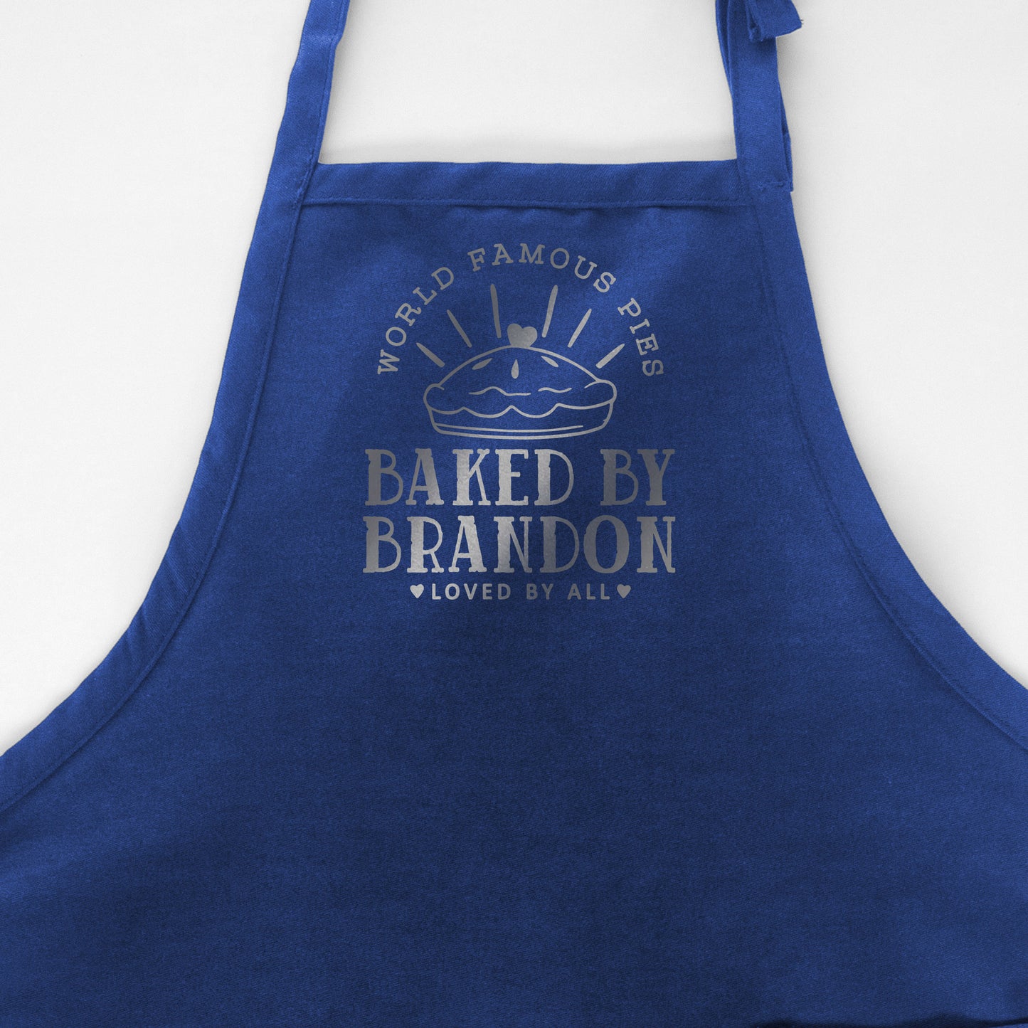 
                  
                    a personalized pie baking apron in royal
                  
                
