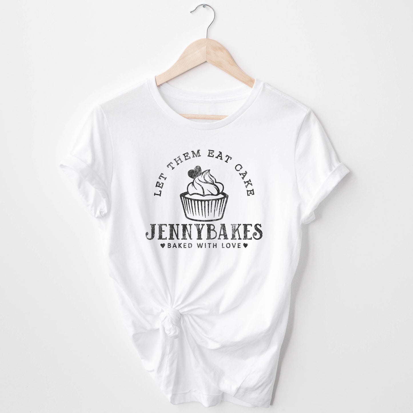 
                  
                    a personalized cupcake baker shirt in white
                  
                