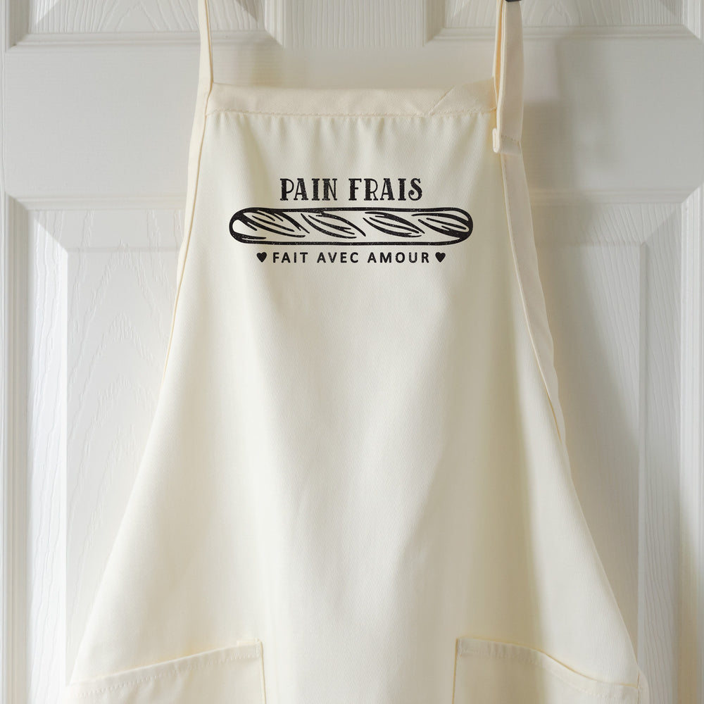 a french baguette bread baking apron in natural