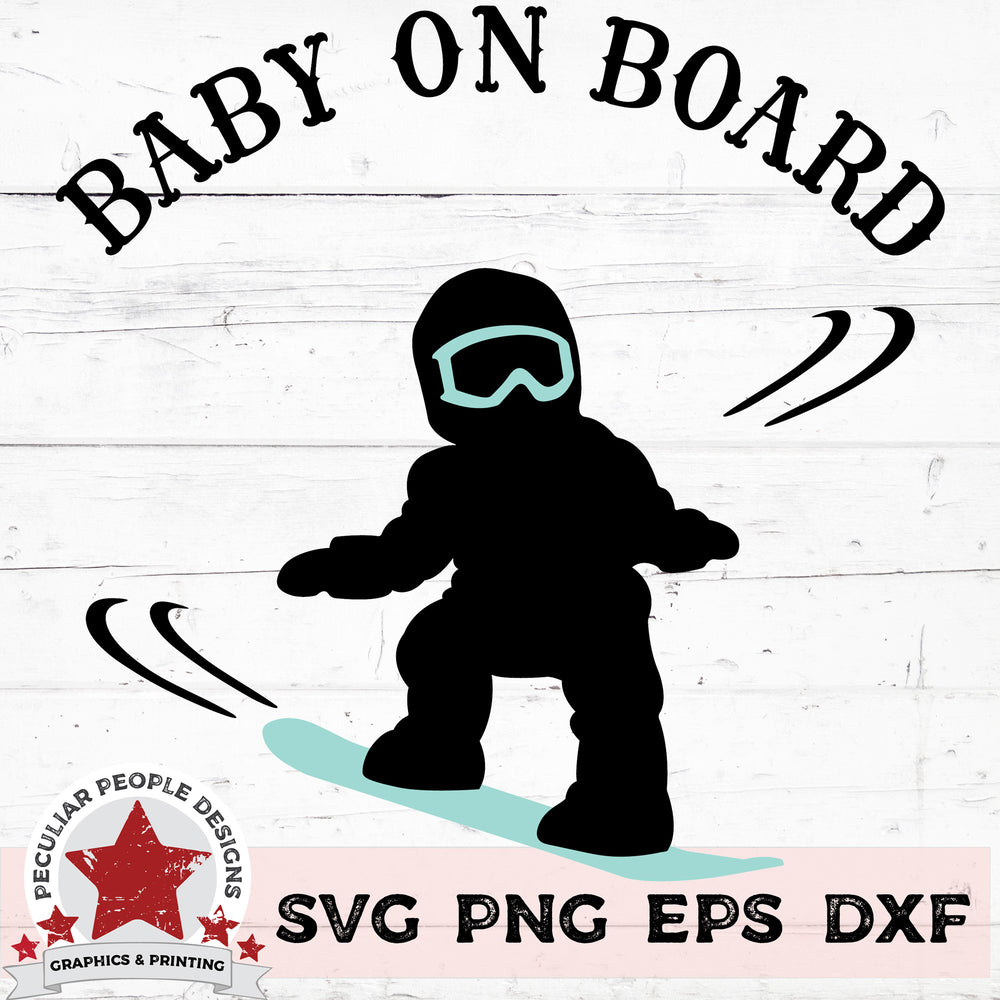 baby on snowboard vector design with text 