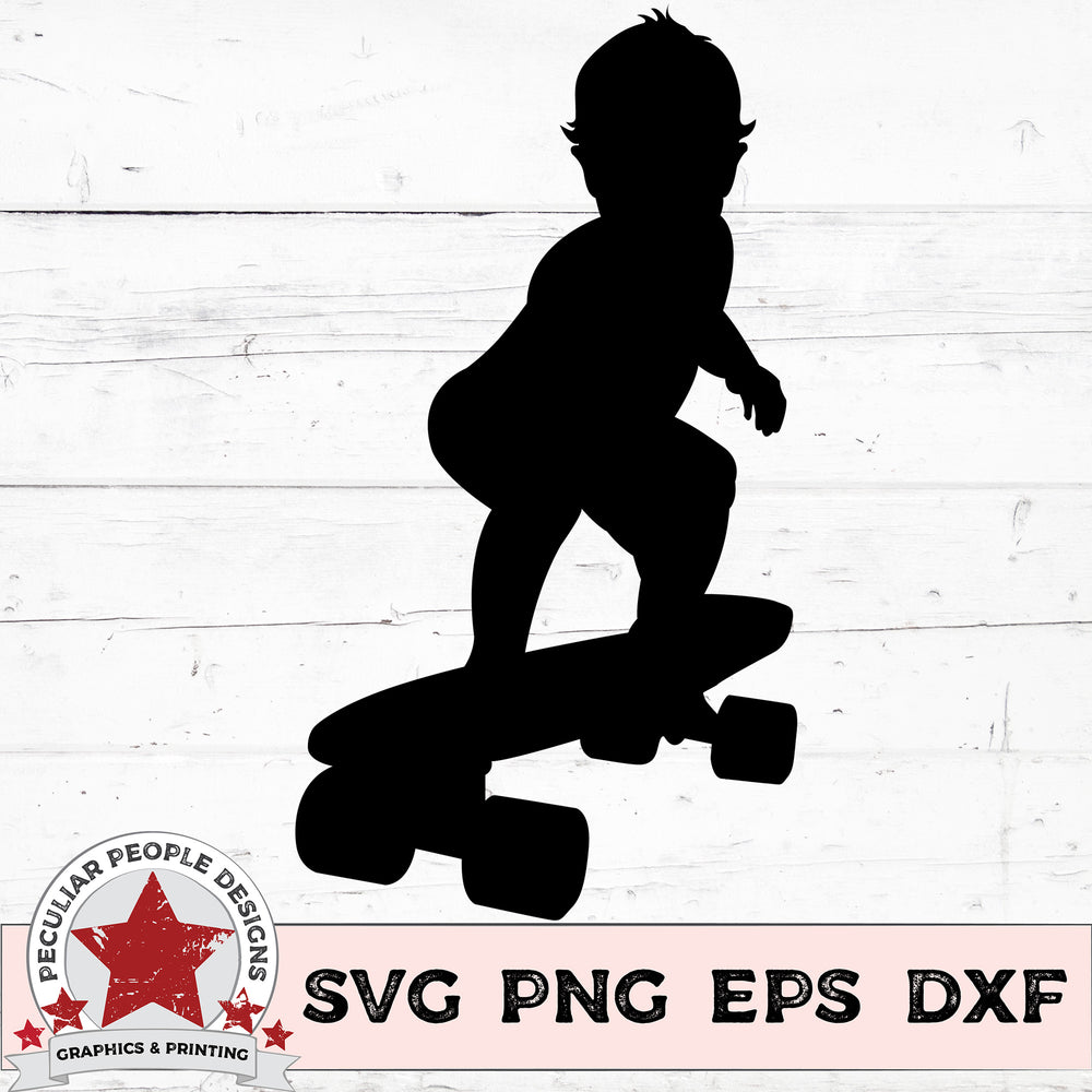 Baby On Skateboard Silhouette clipart - SVG PNG EPS DXF - peculiar people-designs