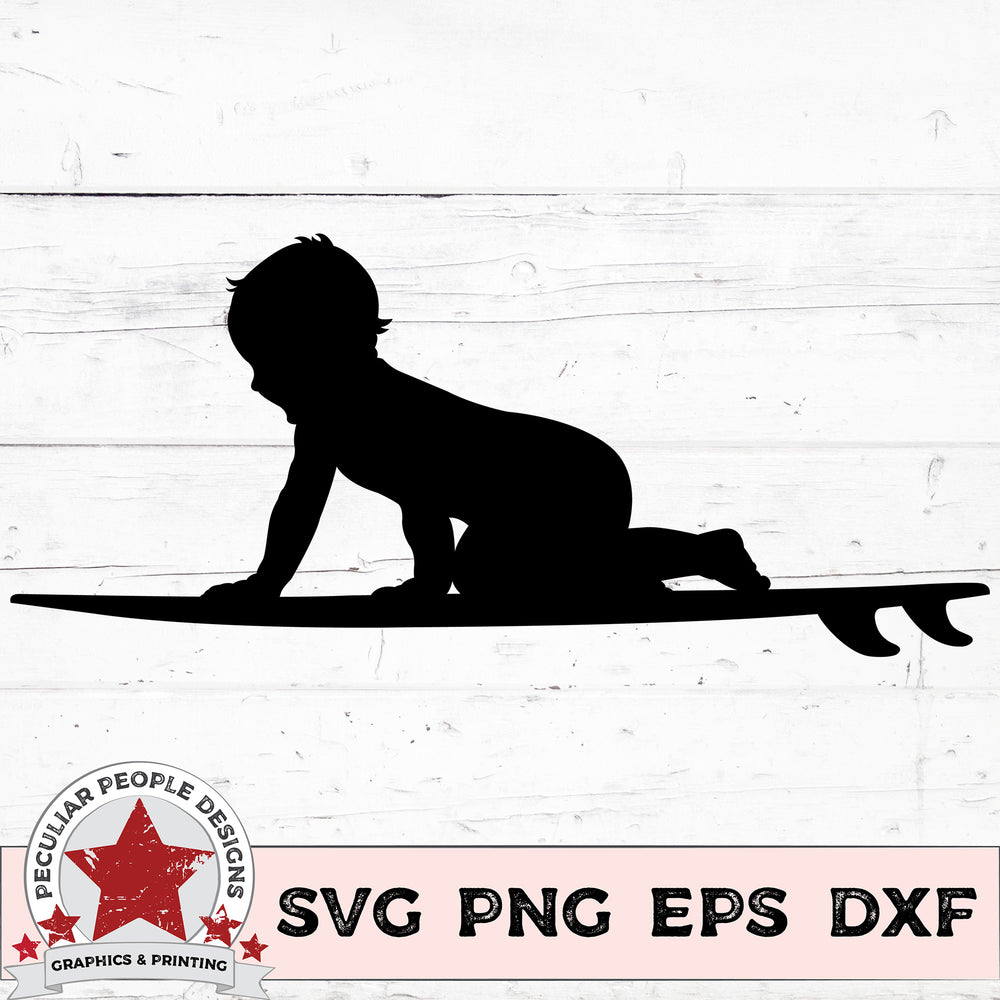 vector clipart of a baby crawling on a surfboard