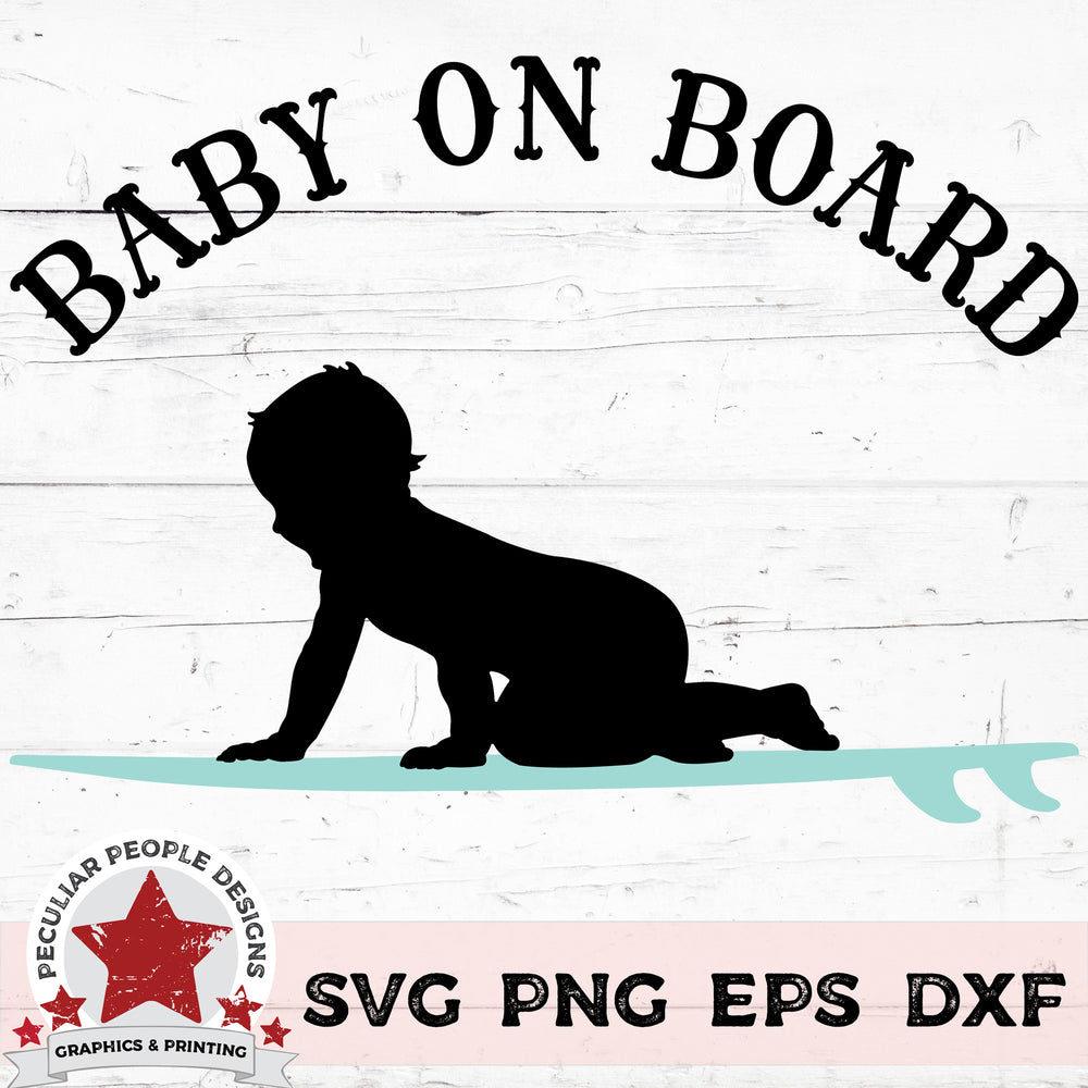 a baby boy on a surfboard with text reading 